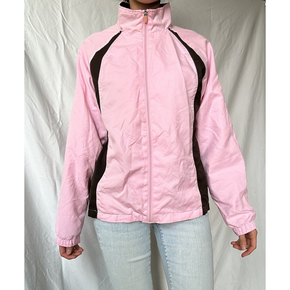 Y2K Baby Pink Brown Contrast Jacket 2000s Athleisure Blockette Sporty